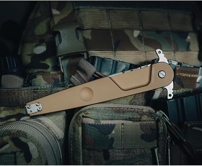 Extrema Ratio - BD4 Contractor (Desert) Folding Knife Bhler N690 Steel Blade Stone Washed Finish Smooth Aluminum Handle Ergonomic Design Reversible Clip