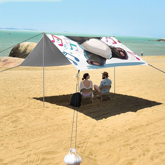 ALAZA Cute Panda Musical Notes Beach Tent Sun Shelter Portable Canopy Sunshade for Outdoor Camping Picnics Backyard Fun 10x9 ft