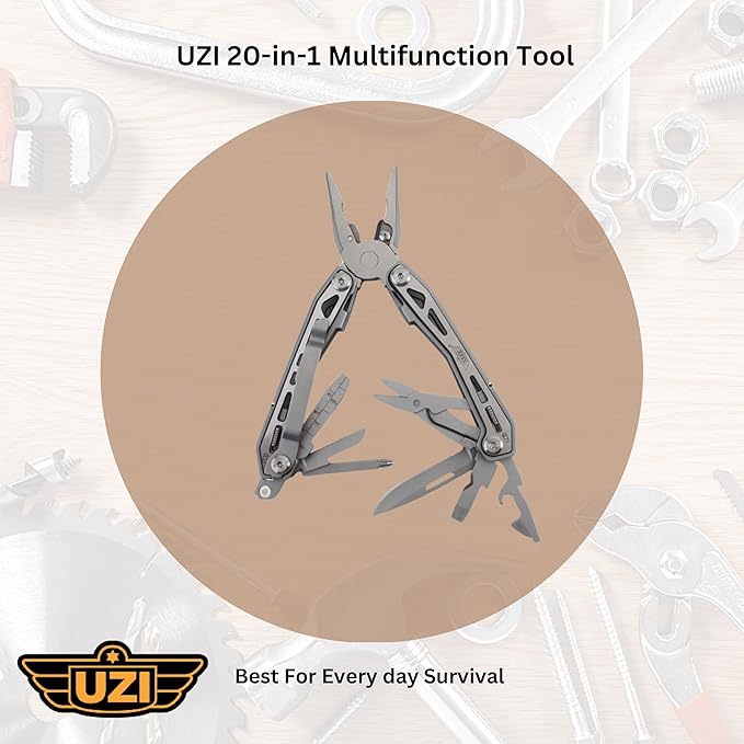 UZI Multifunctional 20-in-1 Multitool with Scissors Glass Screwdriver Wire Stripped Bottle Opener &amp More | Multi Tool Pocket Knife for Camping Fishing Hunting | Hiking Essentials | EDC Tools