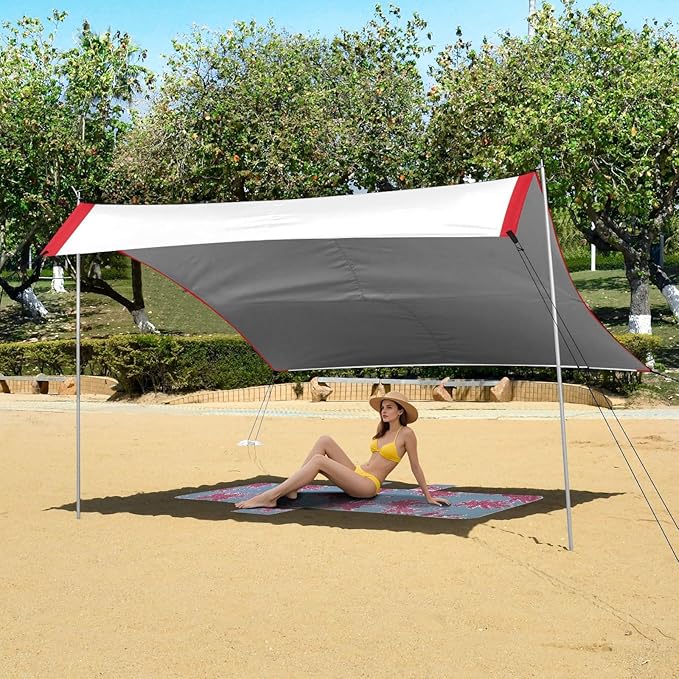 Canada Flag Foldable Beach Tent UPF50+ Protection Easy Setup Shade Sun Shelter with Sand Shovel for Family Trips Picnics &amp Camping