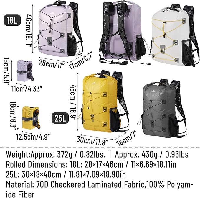 Naturehike Foldable Waterproof Backpack 18L/25L Lightweight Floating Dry Bag for Men &amp Women Day Pack for Kayaking Beach
