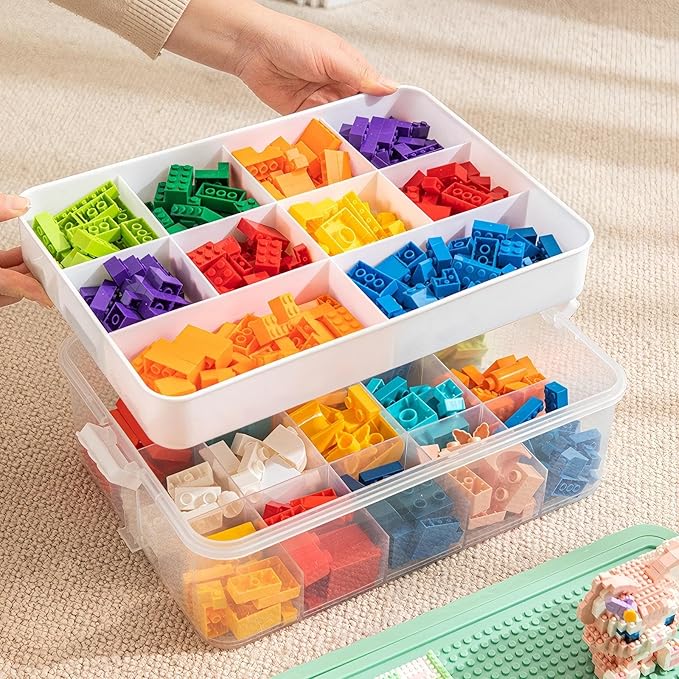 3-Tier Storage Box of Bricks for Lego PP+ABS Stackable Organizer 14.17×9.84×12.01 with Lids Green