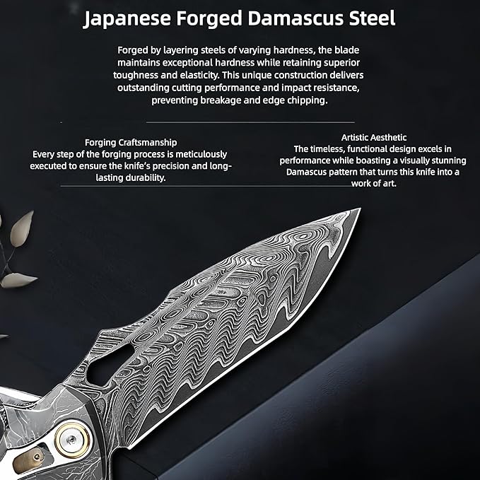 Damascus Steel Folding Knife Camping Knives &amp Tools Folding Knife HRC 60 Vegetable Tanned Leather Sheath personalized Engraving Compact Folding Knife with Pocket Clip for Camping Gift for M
