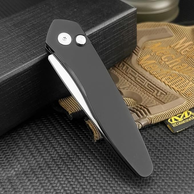 7'' Button Lock Folding Knife with D2 Blade - Everyday Carry Outdoor EDC Camping Knife 6061-T6 Aviation Aluminum Handle and Pocket Clip