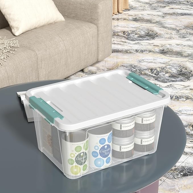 6 Packs Plastic Latch Boxes 20 L Clear Stackable Storage Container Bin with White Lid