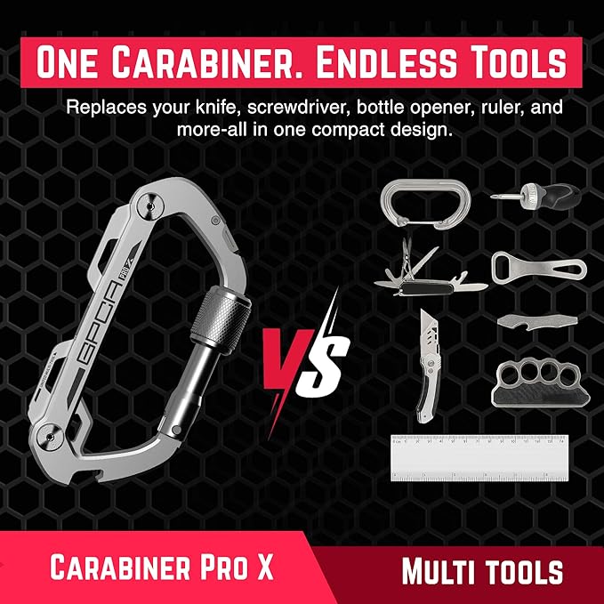 GPCA Carabiner Multitool - Carabiner Heavy Duty Key Clip for Keys Bottle Opener Screwdriver Box Cutter Ruler Keychain Clip Keychain Organizer EDC Gear for Camping &amp Hiking - Gifts for Men