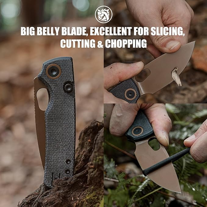 Vosteed Porcupine - EDC Pocket Knife 2.99’’ 14C28N Steel Rose Gold Blade Top Liner Lock Micarta Handle - Lightweight Folding knives with Clip for Men &amp Women Camping Outdoor-A2602