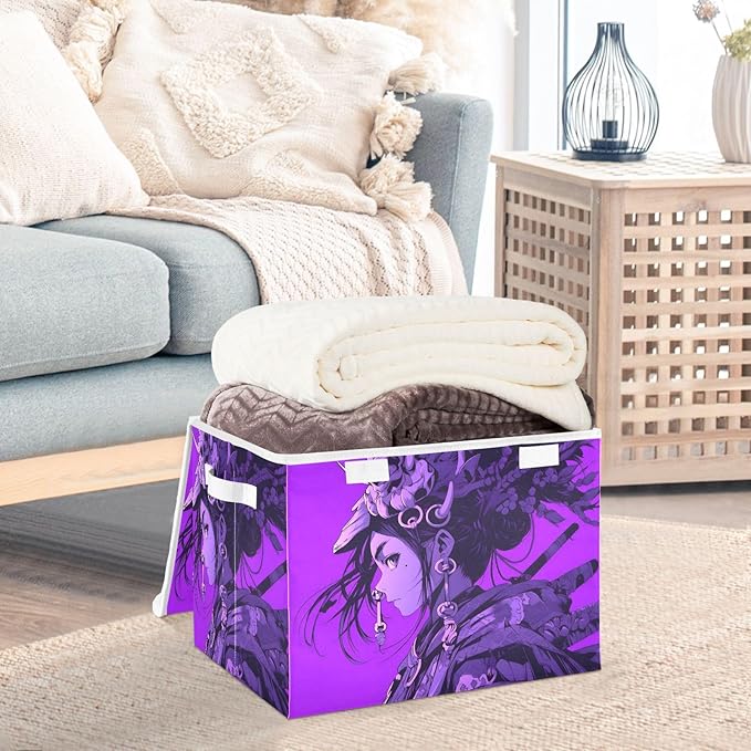 Cool Samurai Storage Cube Bins Basket with Lid Collapsible Flip-top Fabric with Handle for Home Bedroom Closet Office 16.5×12.6×11.8 in