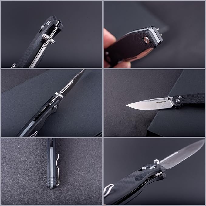 REALSTEEL Huginn Compact Folding Pocket Knife Crossbar Lock 3.15'' VG-10 Steel Blade Thumb Stud G10/Micarta Handle Lightweight Knife with Reversible Deep Carry Clip for Men and Women EDC Gift fo