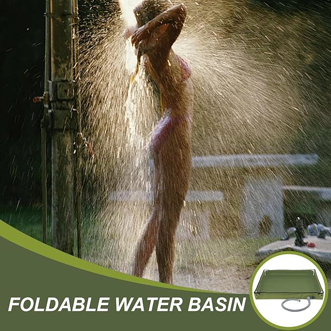 Portable Shower Pan 31.5x31.5x3.9 Inch Foldable Outdoor Shower Floor with Detachable Drain Pipe Ideal for Camping Garden Sand Toy Pet Car