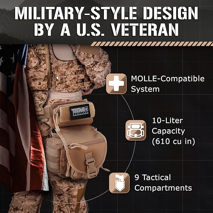 TACAMO® 10L Tactical Drop Leg Bag for Men Waterproof Thigh Bag Hip Leg Pouch