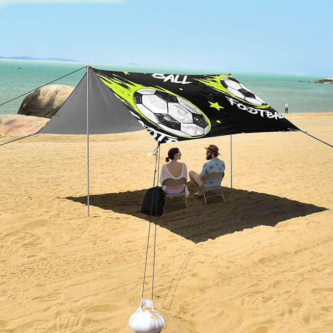 ALAZA Football Stars Football Pattern Beach Tent Sun Shelter Portable Canopy Sunshade for Outdoor Camping Picnics Backyard Fun 10x9 ft