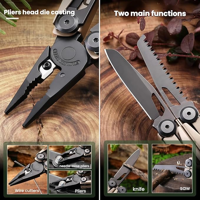 Multitool 25-in-1 Full-Size Lightweight EDC Camping Knives &amp Tools Multi-Purpose Pliers Folding Knife Outdoor Survival Gear Men Gift Ideas Gifts for Hunters Men who have Everything(Mist Bl