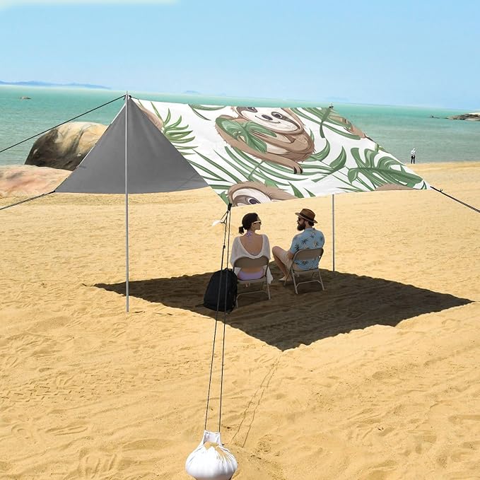 ALAZA Cute Sloth and Palm Leaves Beach Tent Sun Shelter Portable Canopy Sunshade for Outdoor Camping Picnics Backyard Fun 10x9 ft