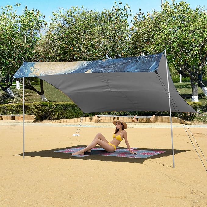 ALAZA Highland Cattle Starry Sky Beach Tent Sun Shelter Portable Canopy Sunshade for Outdoor Camping Picnics Backyard Fun 10x9 ft