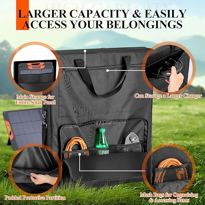 Solar Panel Carrying Case - Heavy Duty Padded Storage Bag for Jackery SolarSaga 100W Waterproof Travel Case compatible with Zoupw 100w 110wwith Pockets for Cables Accessories