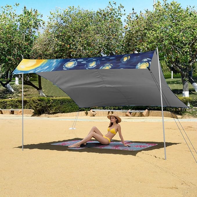 ALAZA Cute Dog Galaxy Starry Night Beach Tent Sun Shelter Portable Canopy Sunshade for Outdoor Camping Picnics Backyard Fun 10x9 ft