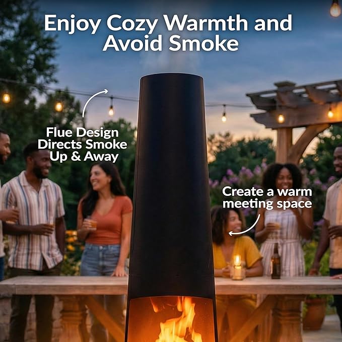 Sunnydaze 59-Inch Steel Chiminea Outdoor Fire Pit with Built-in Log Holder - Chiminea Outdoor Fireplace - Includes Poker