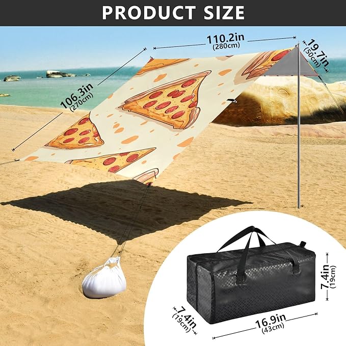 ALAZA Pizza Slice on Yellow Beach Tent Sun Shelter Portable Canopy Sunshade for Outdoor Camping Picnics Backyard Fun 10x9 ft
