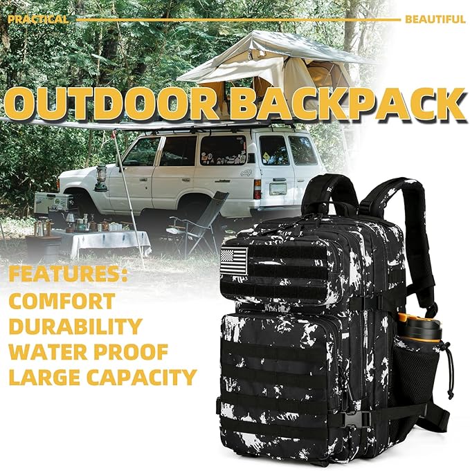 Lovelinks21 25L Tactical Backpack for Men and Women Military Backpack Small Assault Pack Molle Backpack Bug Out Bag Travel Rucksack Daypack (Black Lightning)
