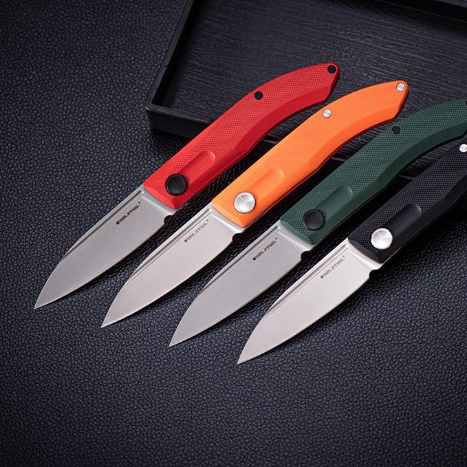 Real Steel Stella Slipjoint Folding Knife - 2.95 Grey washed VG-10 Blade G10 Textured Grip - Camping Hiking Daily Cutting - EDC Knife for Men and Women - Green