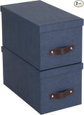 Bigso Silvia Organizational Storage Box with Leather Handle for Shelves and Stacks Easily - Durable and Decorative Storage Boxes with Lids - 5.9 in x 6.5 in x 11.6 in - 2 Pack - Blue