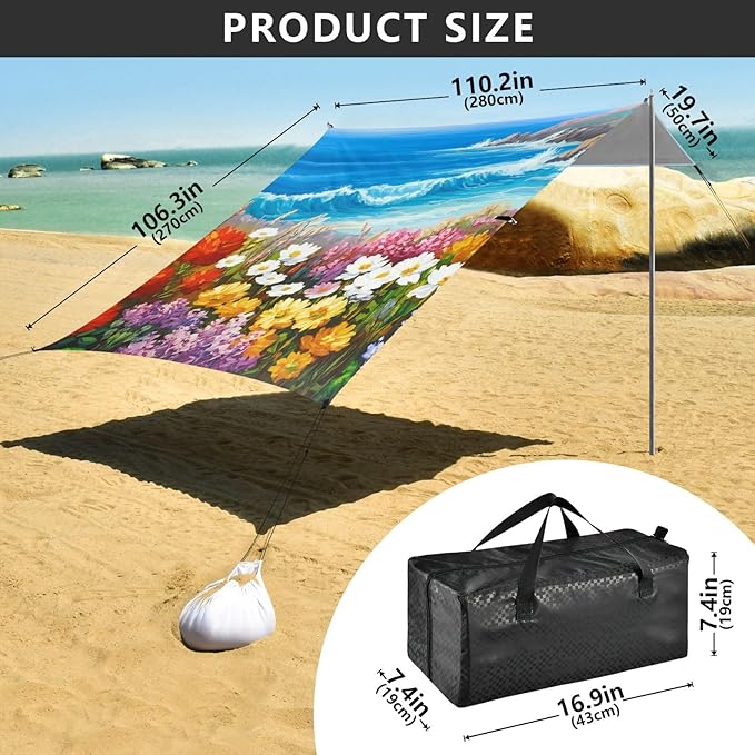 Beach Canopy with Windproof Ropes &amp Sandbags Beach Tent Sun Shade Sun Shelter for Camping Trips Fishing Backyard Fun or Picnics Landscape