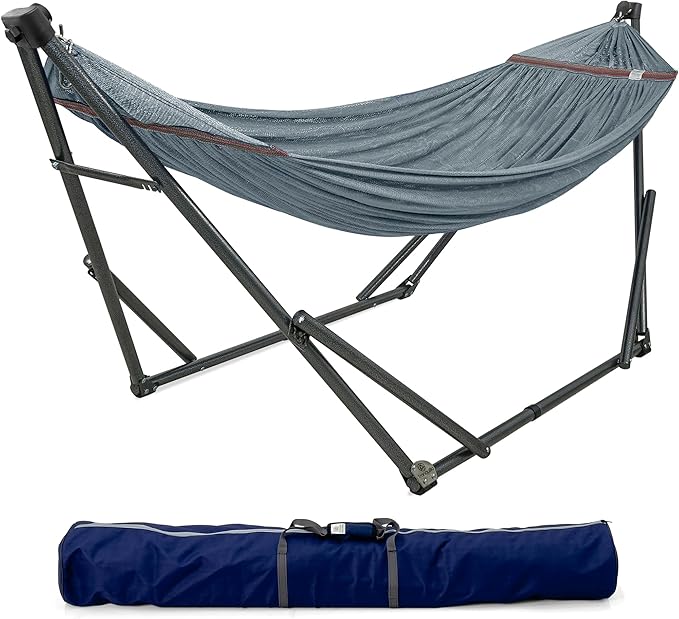 Tranquillo Adjustable Hammock Stand 600 lbs Capacity Collapsible Camping Hammock and Stand Double Hammock with Stand for 2 Persons Quick &amp Easy Assembly Garden Yard Patio Lawn Grey