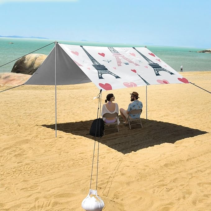 ALAZA Paris I Love You Eiffel Tower Beach Tent Sun Shelter Portable Canopy Sunshade for Outdoor Camping Picnics Backyard Fun 10x9 ft
