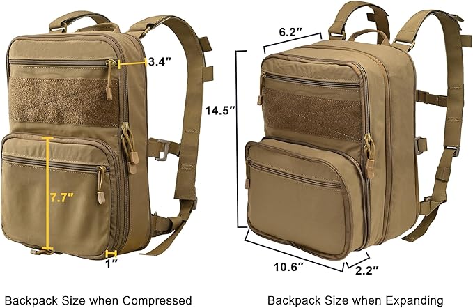 Tactical Expandable Flatpack Chest Rig Backpack MOLLE Assault Pack Hydration Pack for PC Vest (Coyote Brown)