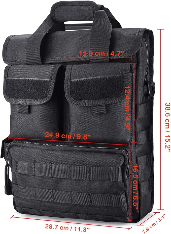 FRTKK Tactical Messenger Bag Military MOLLE Sling Shoulder Pack Briefcase Laptop Assault Gear Handbags Utility Carry Satchel (Black 15.6 inch)