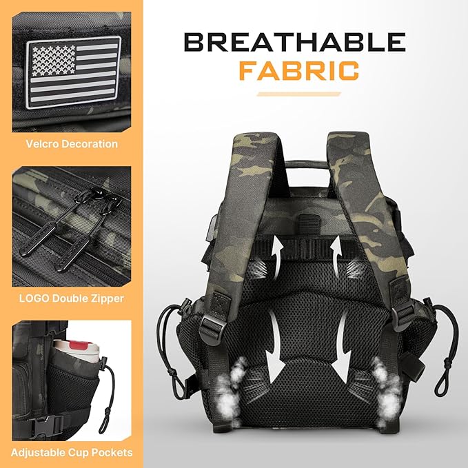 Boomistry 15L Mini Tactical Backpack Small Tactical Backpack for Men and Women Military Backpack for Gym Hiking Daily (Black Camo-15L)