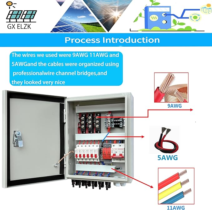 Solar Combiner Box 6 Strings 100A DC Main Circuit Breaker with Power Surge and 16A Circuit Breaker This PV Combiner Box is Suitable for On/Off-Grid Solar Power