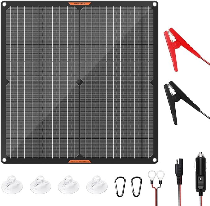 Solar Panel 30W 12V Solar Car Battery Charger Portable Waterproof Solar Power Battery Trickle Charger Maintainer with Alligator Clip