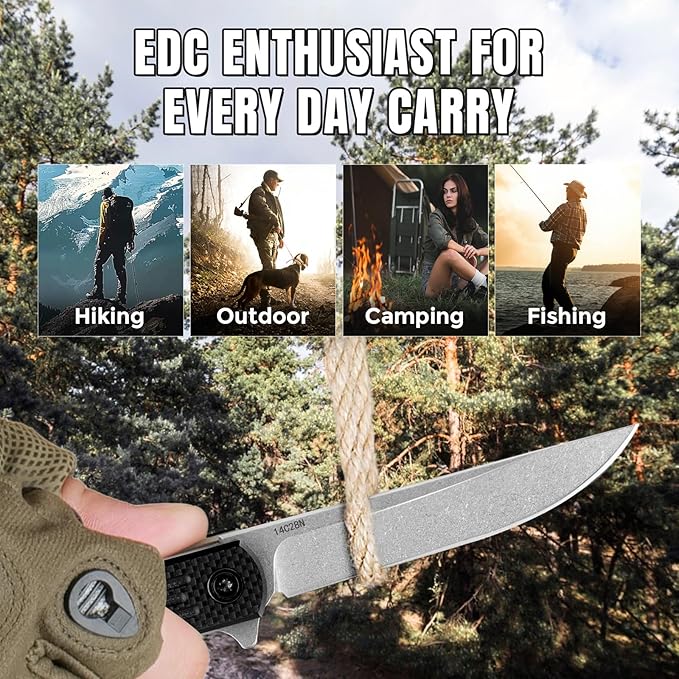 Folding Pocket Knife 3.19” 14C28N Steel Blade G10 Handle Praxis Small Flipper Liner Lock EDC Folding Knife Sharp Survival Camping Hiking Hunting Tactical Knives for Men (Black)