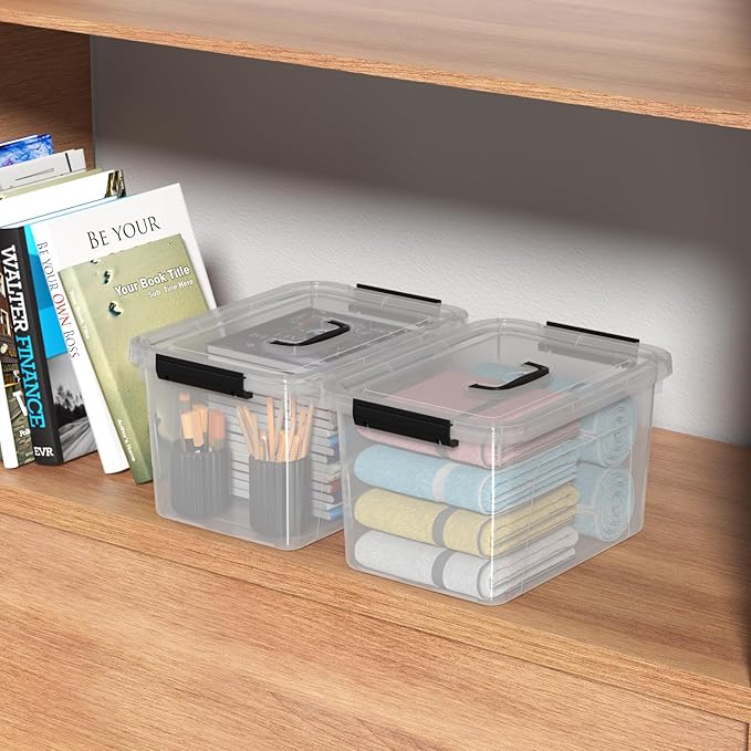 6 Quart Plastic Storage Bins with Handles Small Clear Lidded Storage Bins 6 Packs