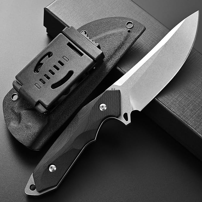 Eafengrow EF122 Fixed Blade Knife D2 Steel Blade G10 Handle Pocket Knives Fixed Knife Survival Outdoor Camping Survival Tool Knives Kydex Sheaths (Black)