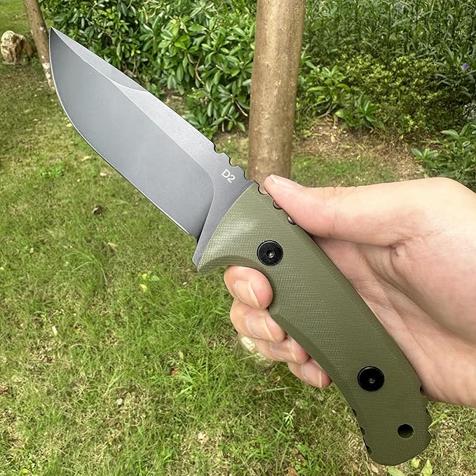 Fixed Blade Knife with Sheath 3.9 D2 Steel Survival Knives for Camping Bushcraft Hunting Ergonomic G10 Handle Outdoor Survival Gear Gift for Men Green