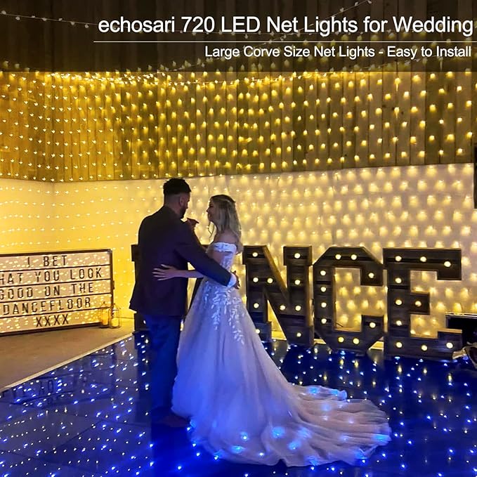 echosari 20Ft x 13Ft Net Lights Outdoor Mesh Lights Plug in with Remote 720 LED Christmas Net Light IP68 Fully Waterproof for Party Garden Backyard Wall Bush Decor (Warm White)