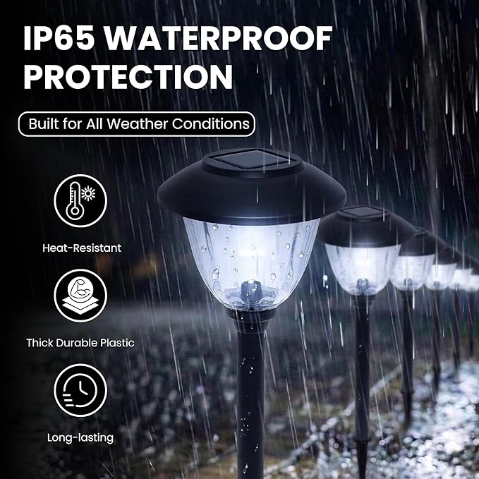Energizer Solar Lights for Driveway - 8 Pack 15 Lumen Solar Landscaping Lights with Patterned Glass &amp Metal Finish Easy to Install Weather Resistant &amp Waterproof Walkway Lights for Patio - Bl