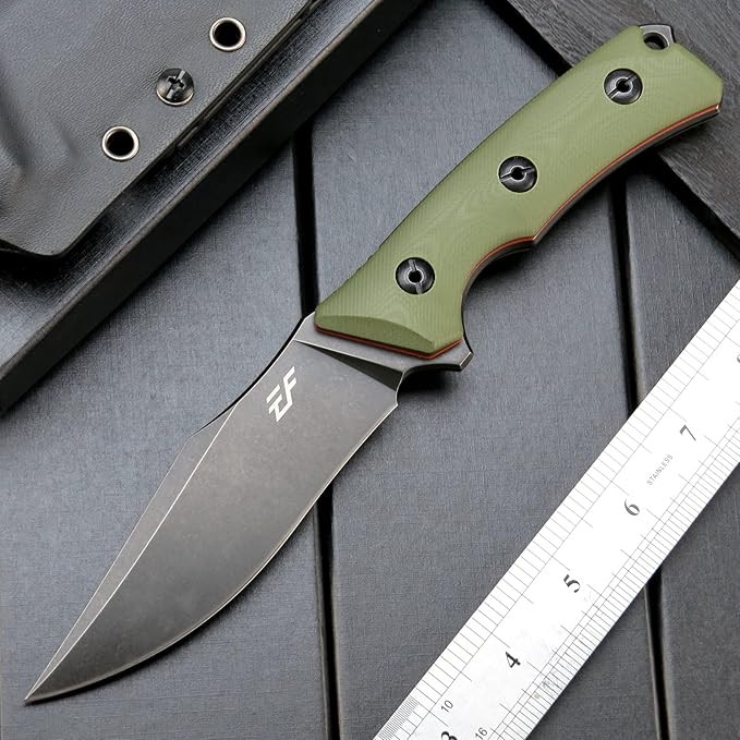 Eafengrow EF124 Fixed Blade Knife 14c28n Steel Blade Coated Black Titanium G10 Handle Fixed Knife for Outdoor Camping Hunting Survival EDC Tool Knives with Kydex Sheath(Army Green)