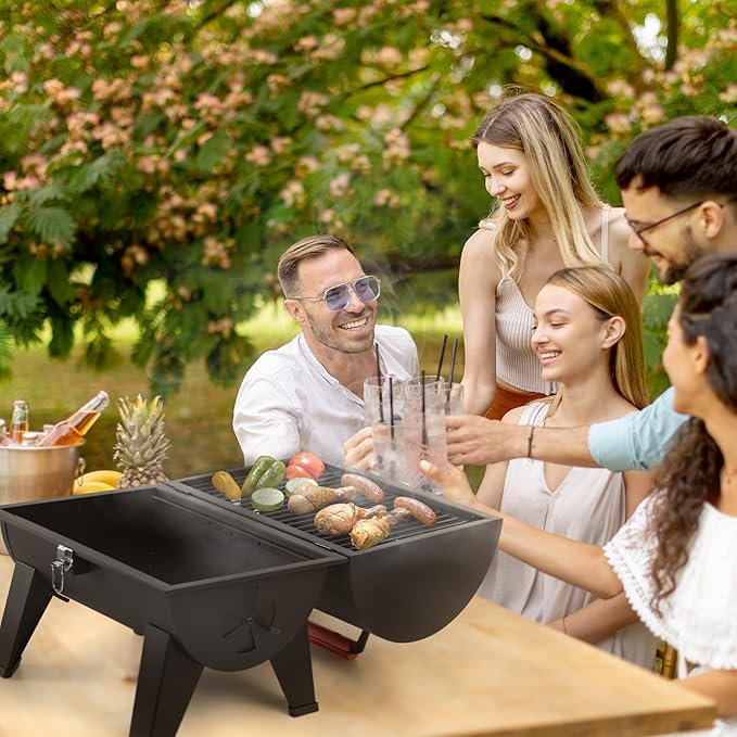 Royal Gourmet CC1619 Portable Tabletop Charcoal Grill Convertible Lid-to-Grill Zone Outdoor Compact Barrel BBQ Grill with 217 Sq. In. Grilling Space for Backyard Patio and Parties Black