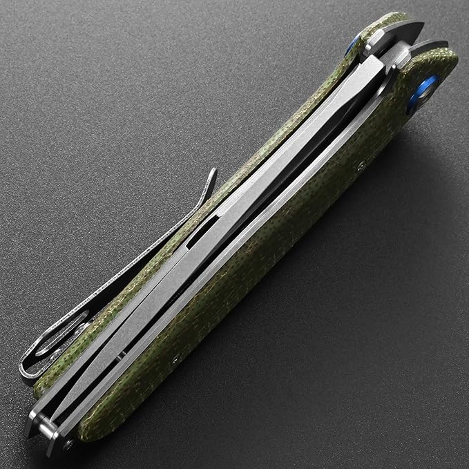 Eafengrow EF972 Folding Knife D2 Steel Blade Micarta Handle Pocket Knife Folder for Outdoor Camping Hiking Working EDC Tool Knife(army green)
