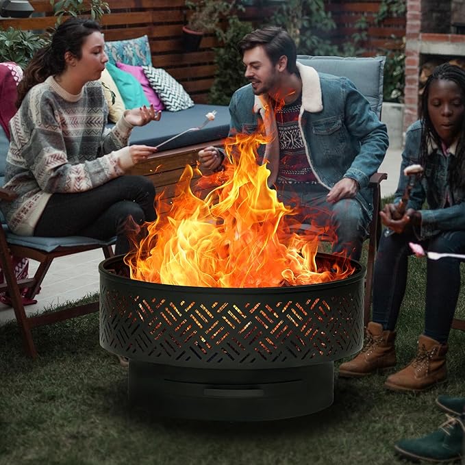 32 Wood Burning Fire Pits with Grill &amp Lid Fire Pit Table for Outside with Waterproof Cover &amp Fire Poker Outdoor Firepit with Functions for BBQTable and Bonfire