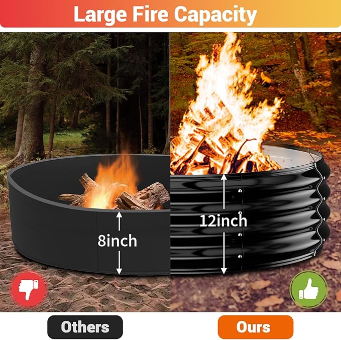 48 Inch Large Outdoor Fire Pit RingHeavy Duty High Heat Resistant Wood Burning Firepit for Outside12 TallGalvanized Steel Outdoor Fireplace &amp Fire Pits Bowl for Backyard Bonfire PatioCamping