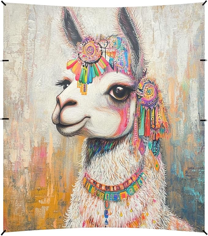 ALAZA Boho Llama Painting Beach Tent Sun Shelter UPF50+ Protection Beach Shade Canopy w/ 4 Sandbags for Outdoor Camping Fishing Backyard Fun Picnic 10x9 ft