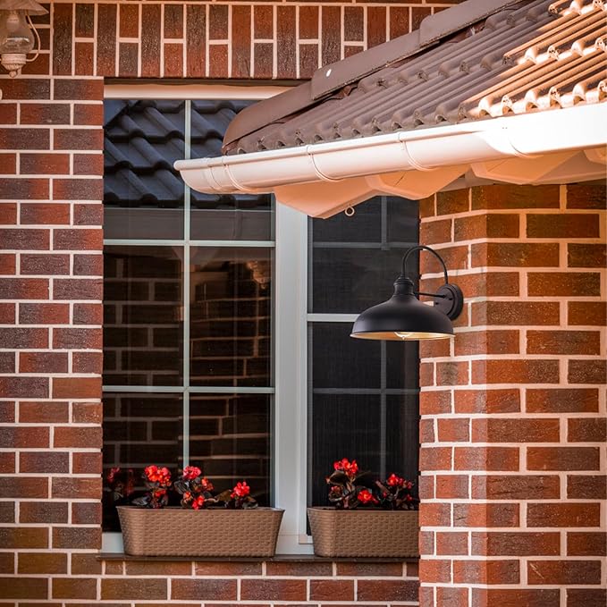 12 Outdoor Gooseneck Barn Light for Patio Large Farmhouse Wall Mount Lights for Garage Black Exterior Barn Porch Light Fixture with Brass Interior Outside Wall Sconce for House