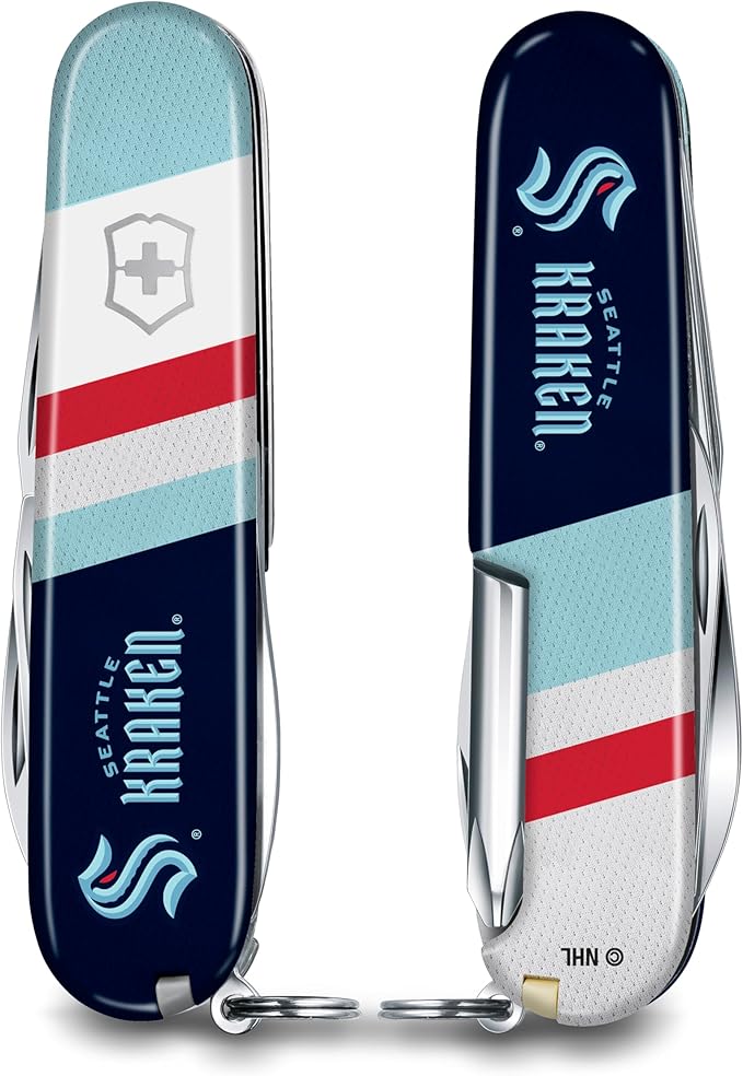 Victorinox Tinker Swiss Army Knife – Compact 12 Function Swiss Made Pocket Knife with Large Blade Small Blade and Bottle Opener – Seattle Kraken