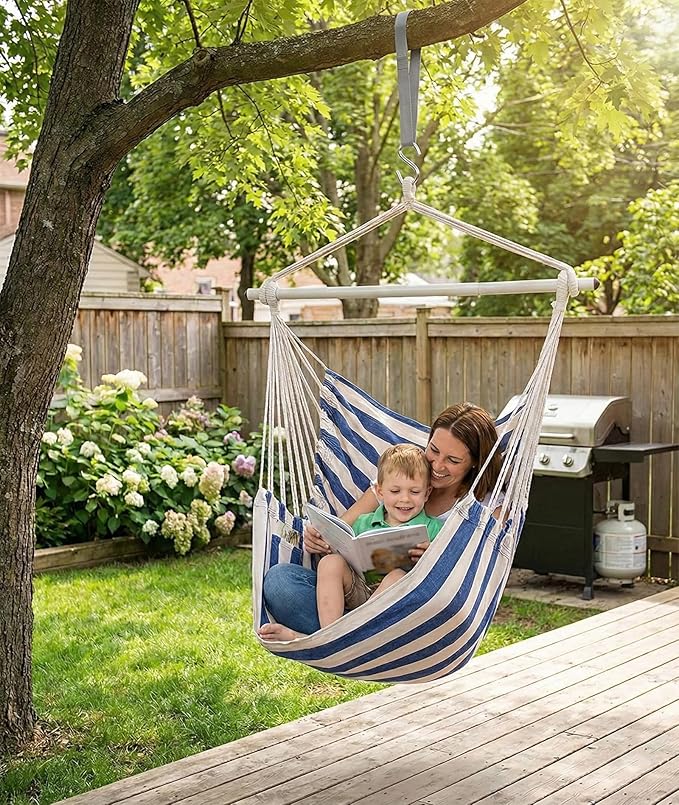 ADVOKAIR Hammock Chair Swing Heavy-Duty Hanging Rope Swing Seat Supports 500 Lbs Ideal for Outdoor Patio Backyard Porch Deck &amp Indoor Bedroom Use