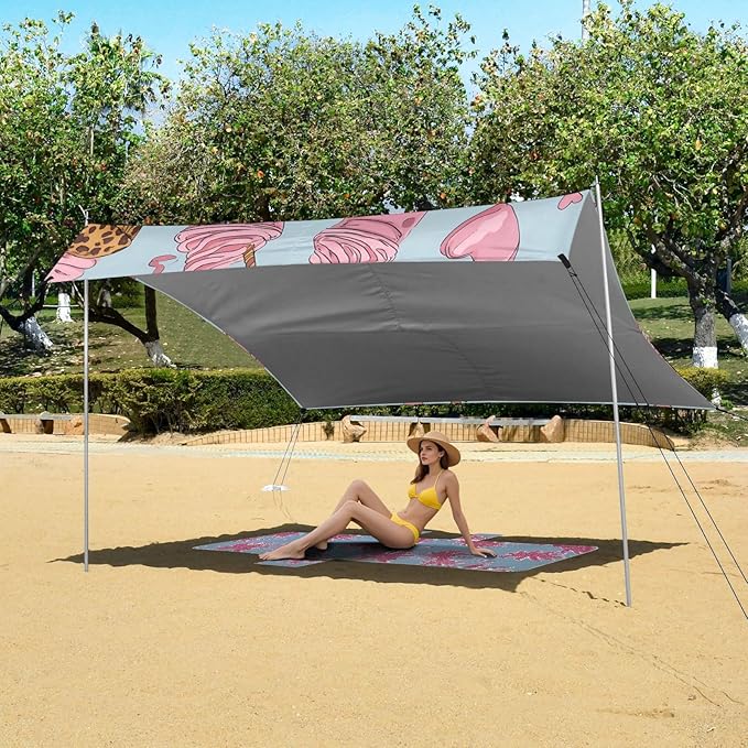 ALAZA Leopard Ice Cream Pattern Beach Tent Sun Shelter Portable Canopy Sunshade for Outdoor Camping Picnics Backyard Fun 10x9 ft